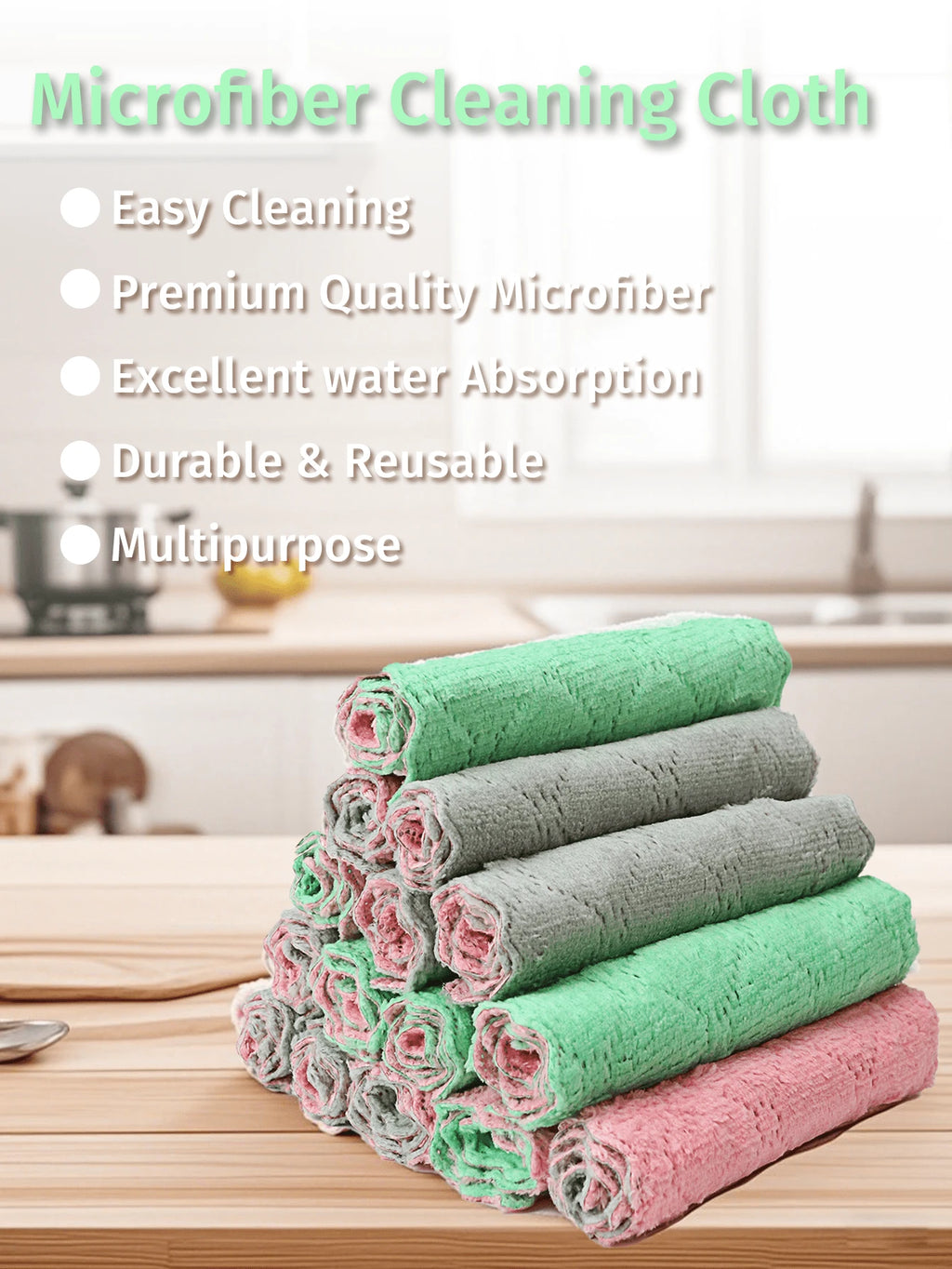 10pcs Random Color Super Absorbent Microfiber Kitchen Cleaning Cloths, Highly Efficient For Dishes, Bathroom, Home Supplies