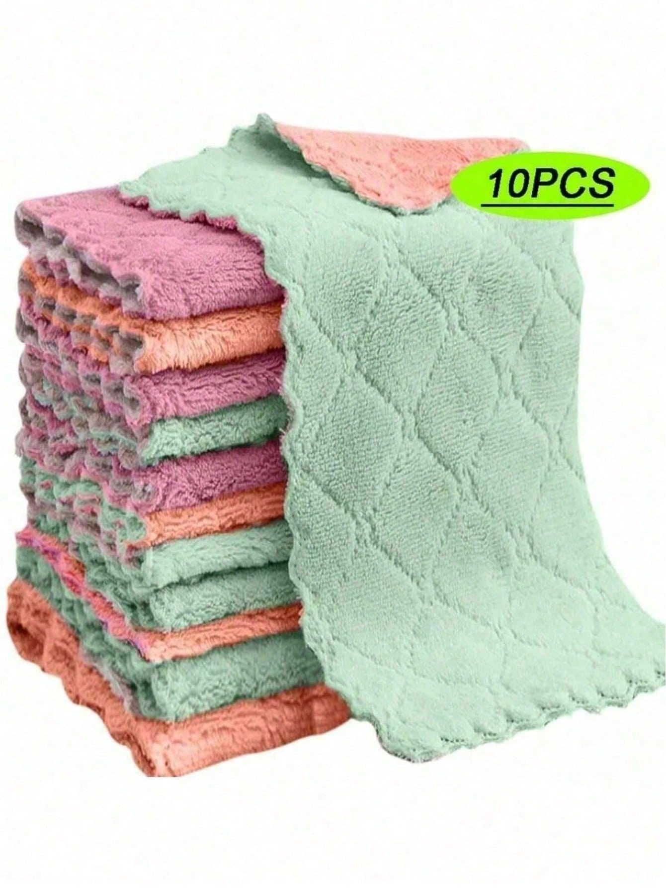 10pcs Random Color Super Absorbent Microfiber Kitchen Cleaning Cloths, Highly Efficient For Dishes, Bathroom, Home Supplies