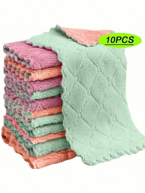 10pcs Random Color Super Absorbent Microfiber Kitchen Cleaning Cloths, Highly Efficient For Dishes, Bathroom, Home Supplies