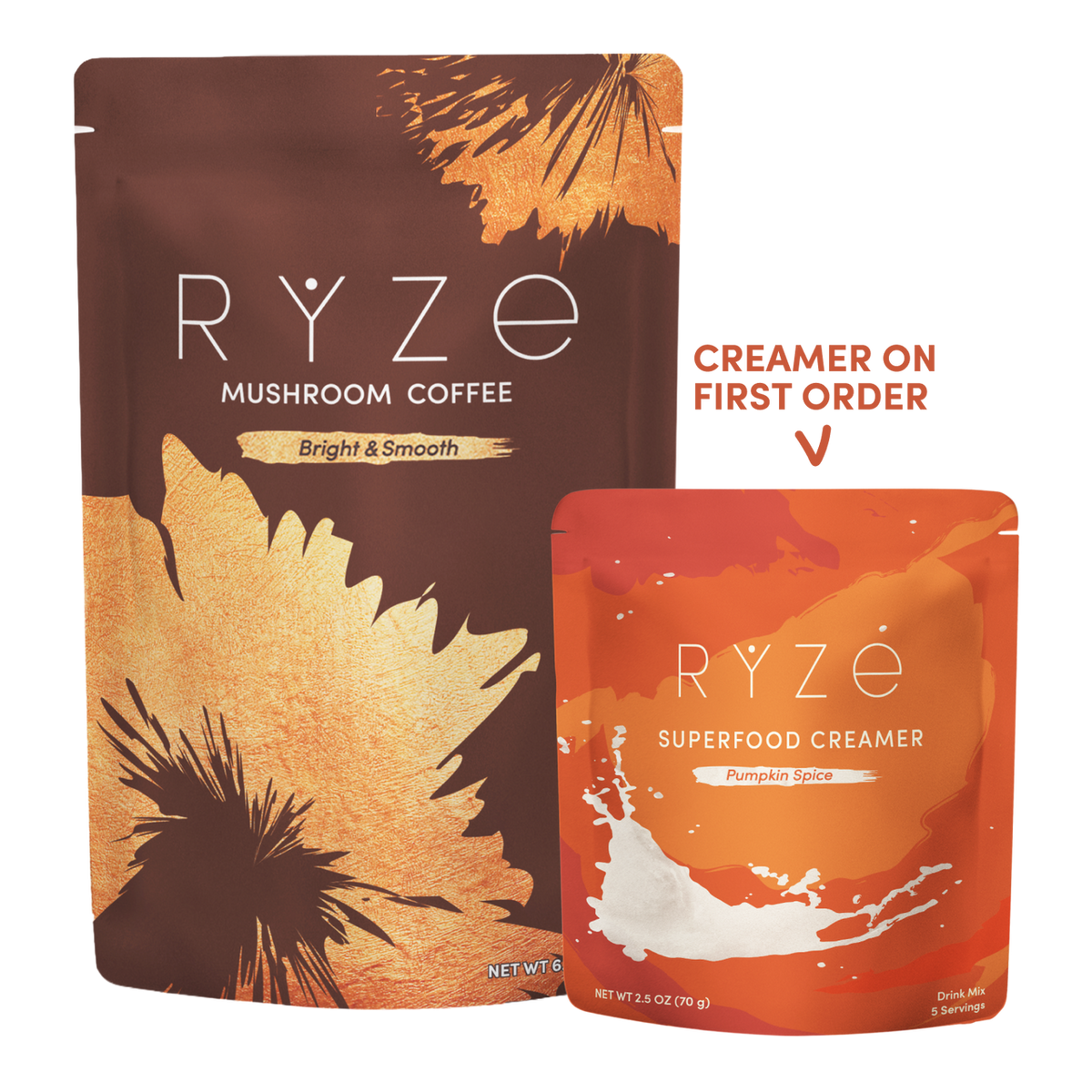 RYZE Mushroom Coffee Bright & Smooth + Pumpkin Spice Creamer Set