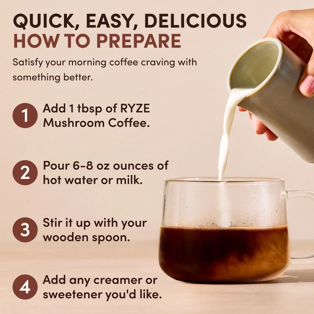 RYZE Mushroom Coffee – Dark Roast, 30 Servings
