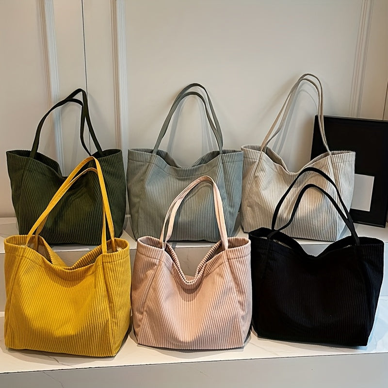 Stylish solid color corduroy shoulder bag for women with a soft texture and large capacity
