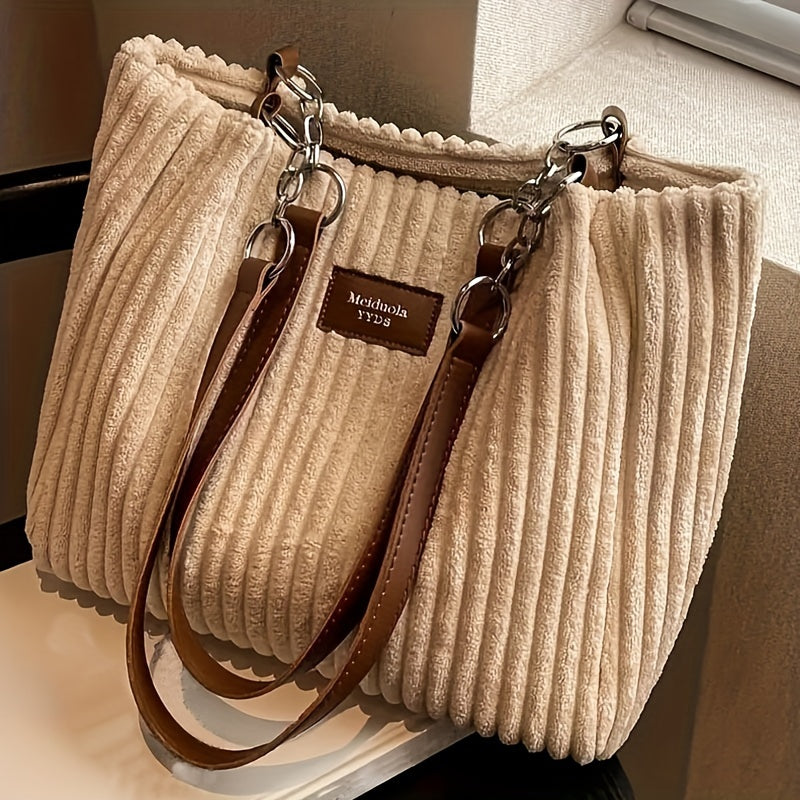 Women's corduroy chain crossbody tote bag in a casual large capacity design for daily commuting