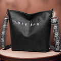 Women's solid color letter print large capacity tote bag with bohemian wide woven shoulder strap