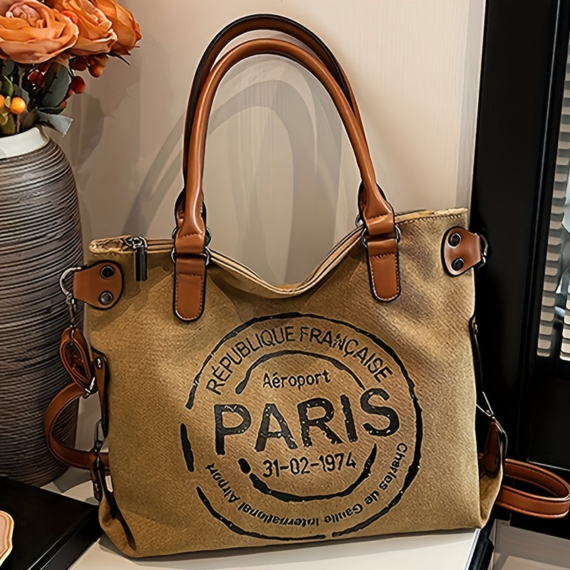 Women's vintage letter print shoulder bag in a classic square large capacity crossbody tote design