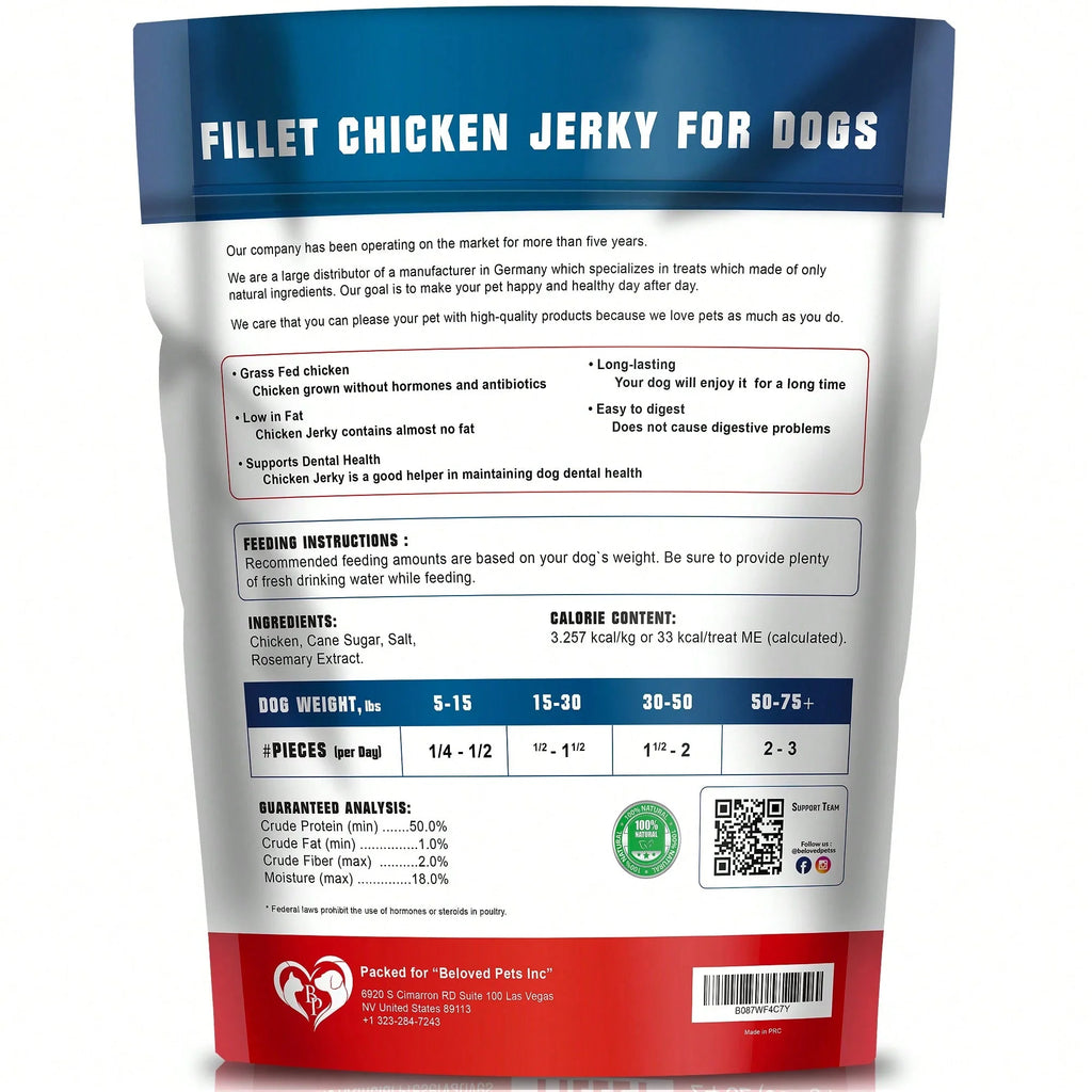 Beloved Pets Chicken Jerky Dog Treats 1.5 Lb - Human Grade Pet Snacks & Grain Free Meat - High Protein Dried Strips - Best Chews For Training Small & Large Dogs - Bulk Soft Pack - Lab Tested In The USA