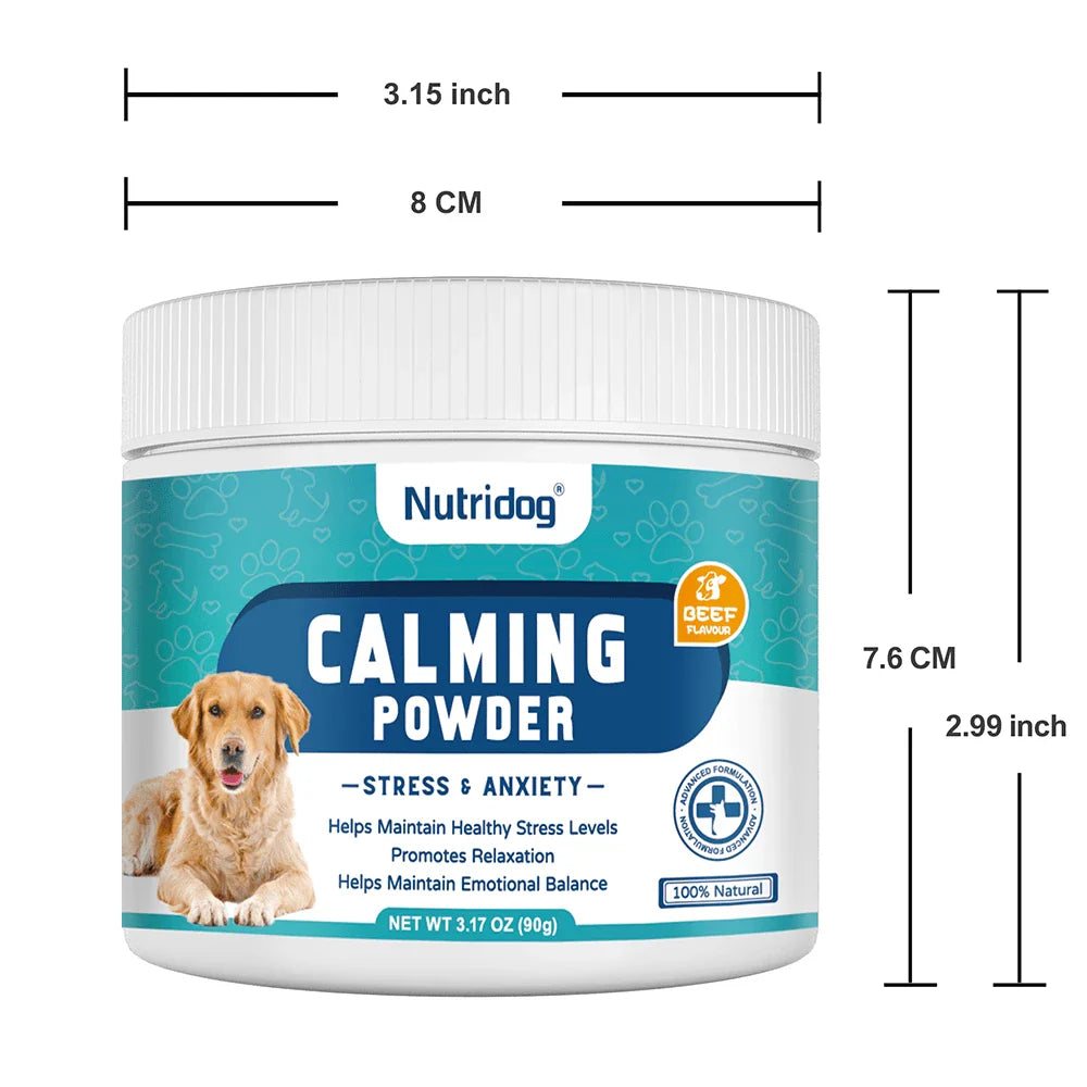 Dog Calming Powder Supplement With Valerian Root & Chamomile For Dog Anxiety Relief,Separation Anxiety,Fireworks Noise & Travel Stress,Beef Flavor