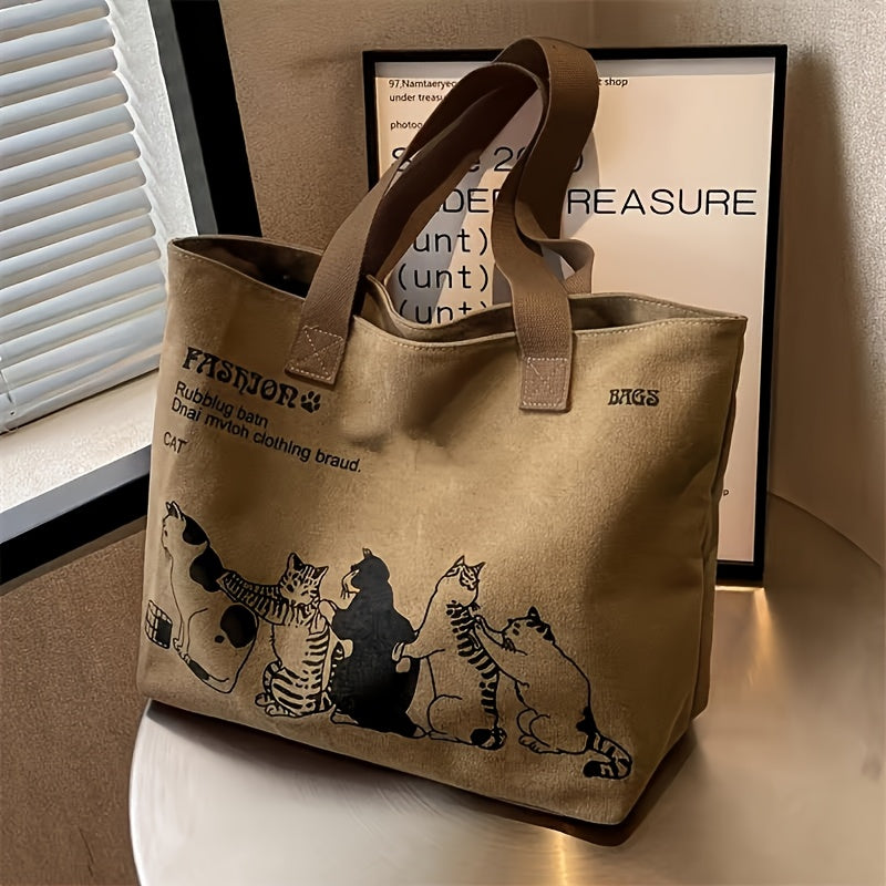 Front view of beige women's canvas tote bag with zipper closure
